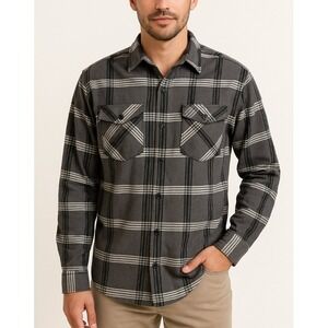XXX Rude Men Plaid Button Up Shirt MEDIUM Gray Long Sleeve‎ Western Skater Emo